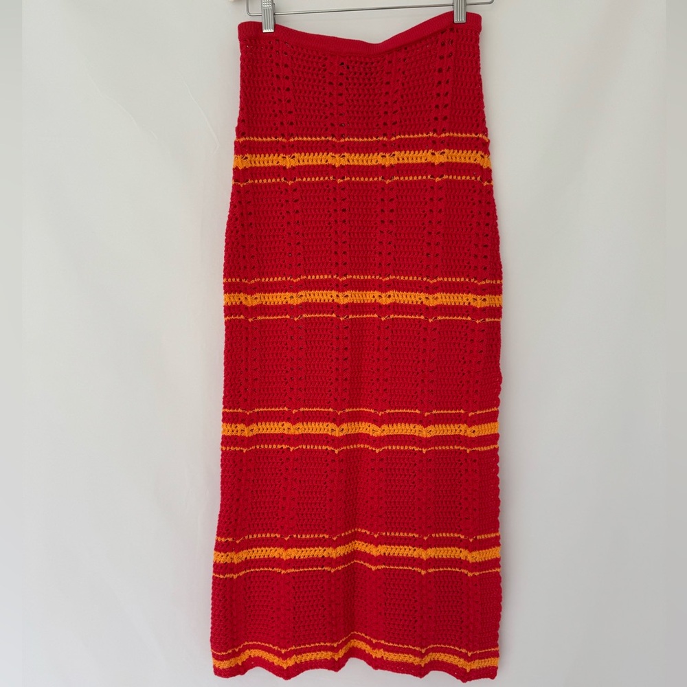 Vici Red and Orange Ribbed Crochet Maxi Skirt